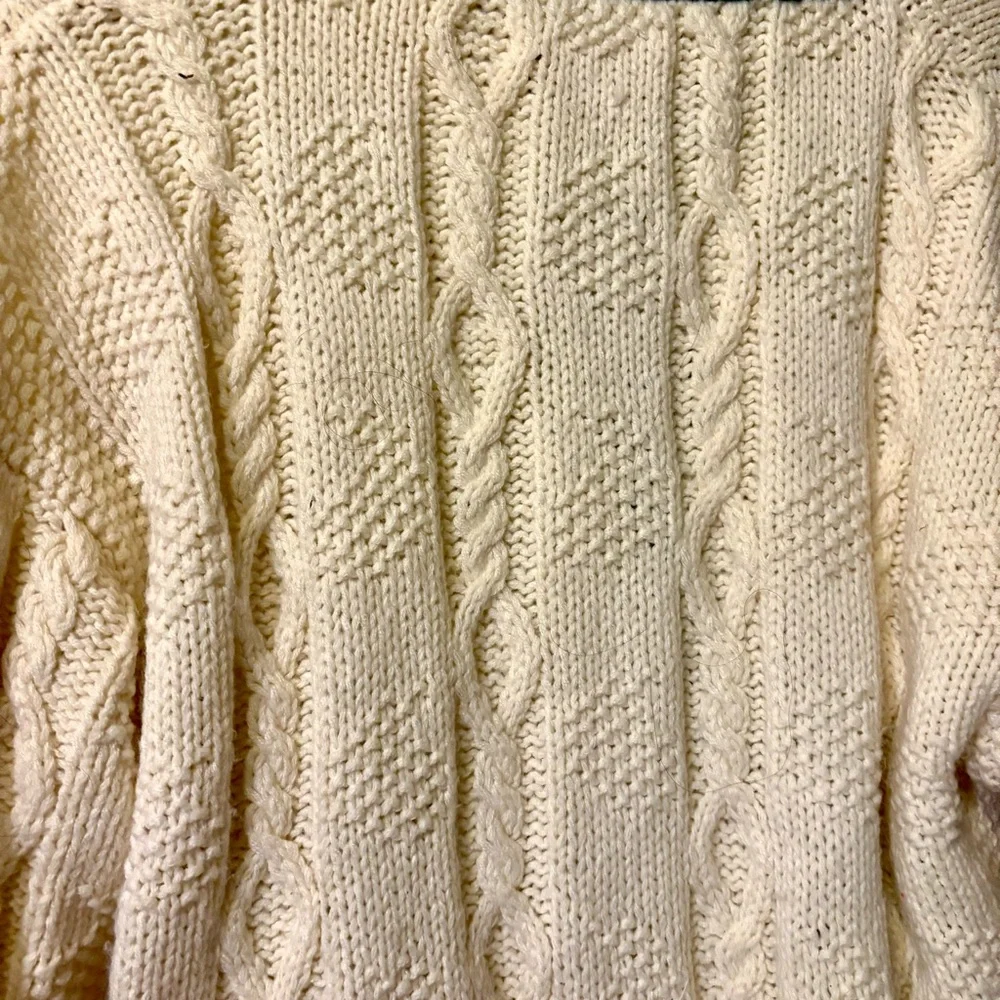 Vintage Lady Foot Locker Knitted Cream Floral Sweater Cable Knit Cardigan LARGE - Picture 6 of 10